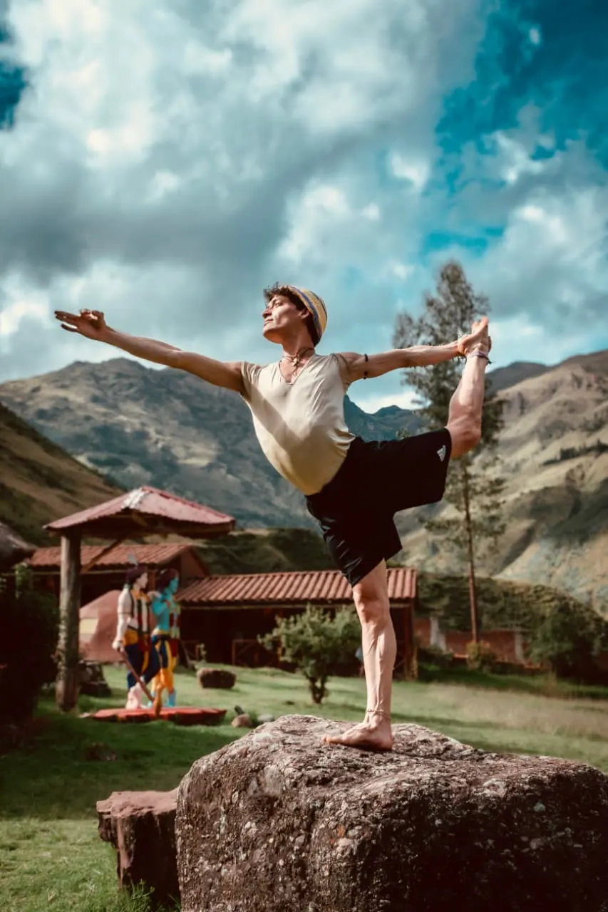 Yoga practice in the Sacred Valley mountains